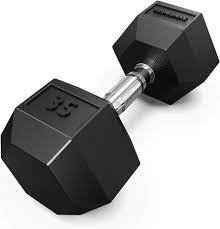 Synergee Rubber Encased Hex 35 lb Dumbbell with Chrome Handle